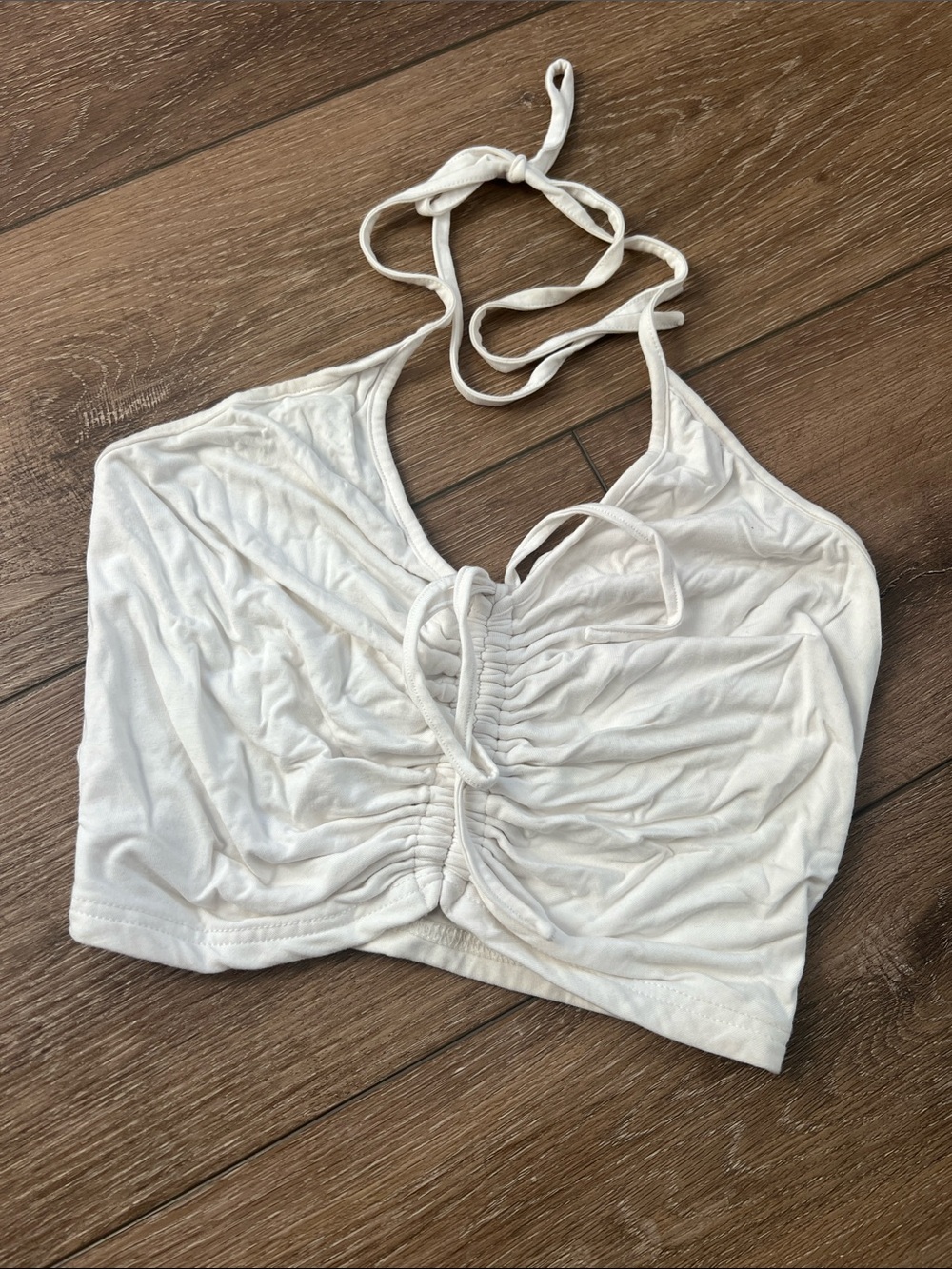 I.AM.GIA White Ruched Halter Top with Tie Neck
